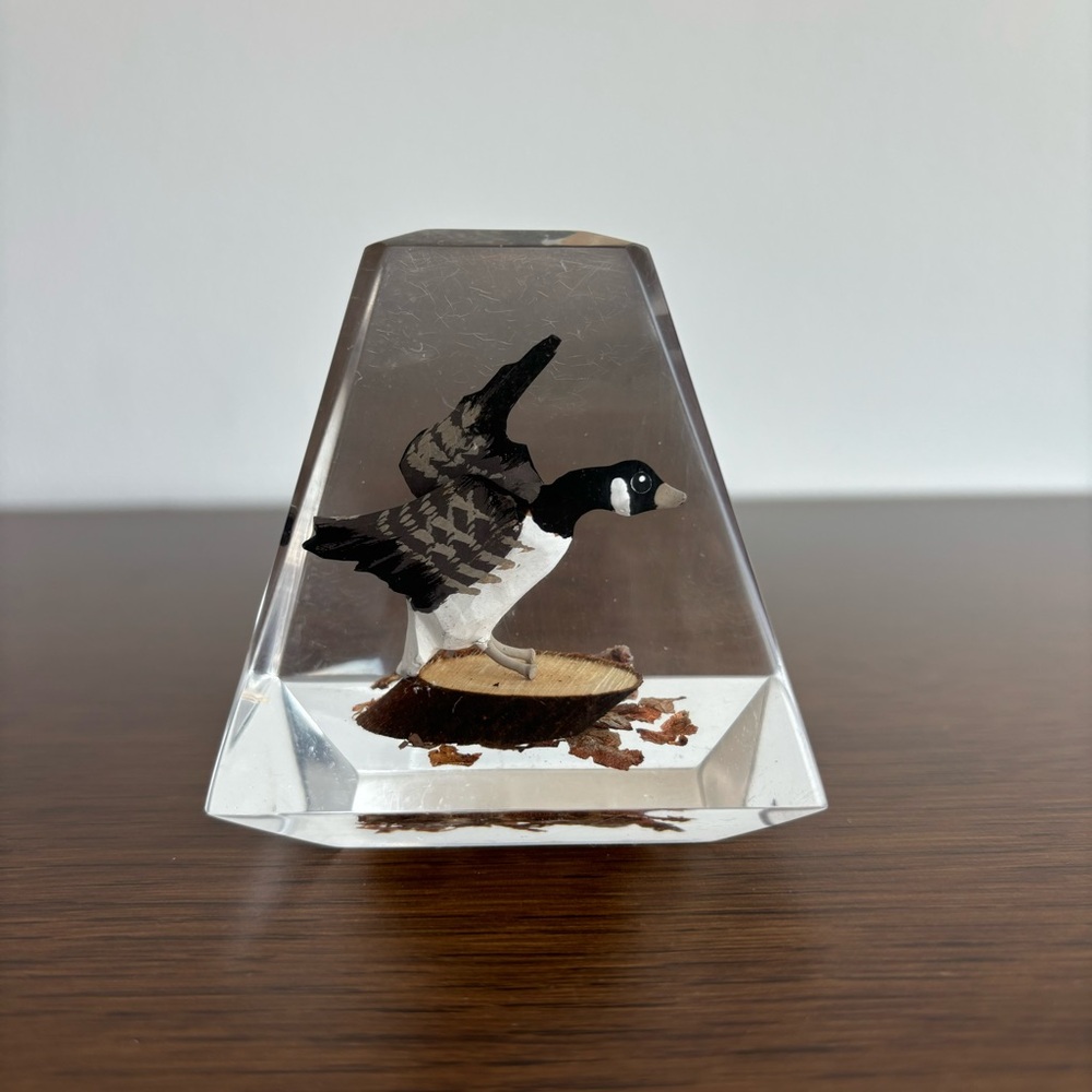 Vintage Acrylic Lucite Prism Canadian Goose Paperweight Decoration